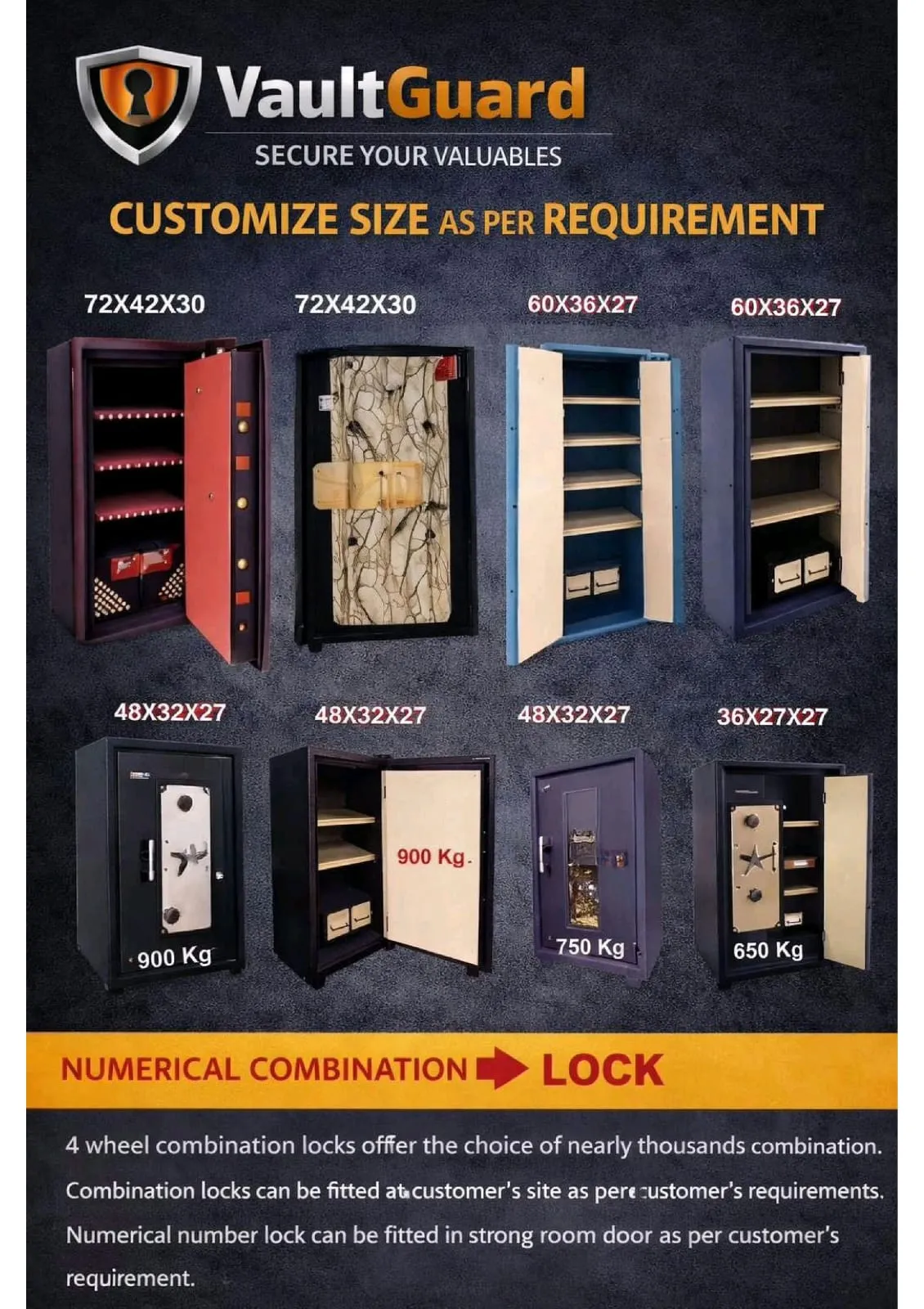 VaultGuard catalog — customisable sizes and locks
