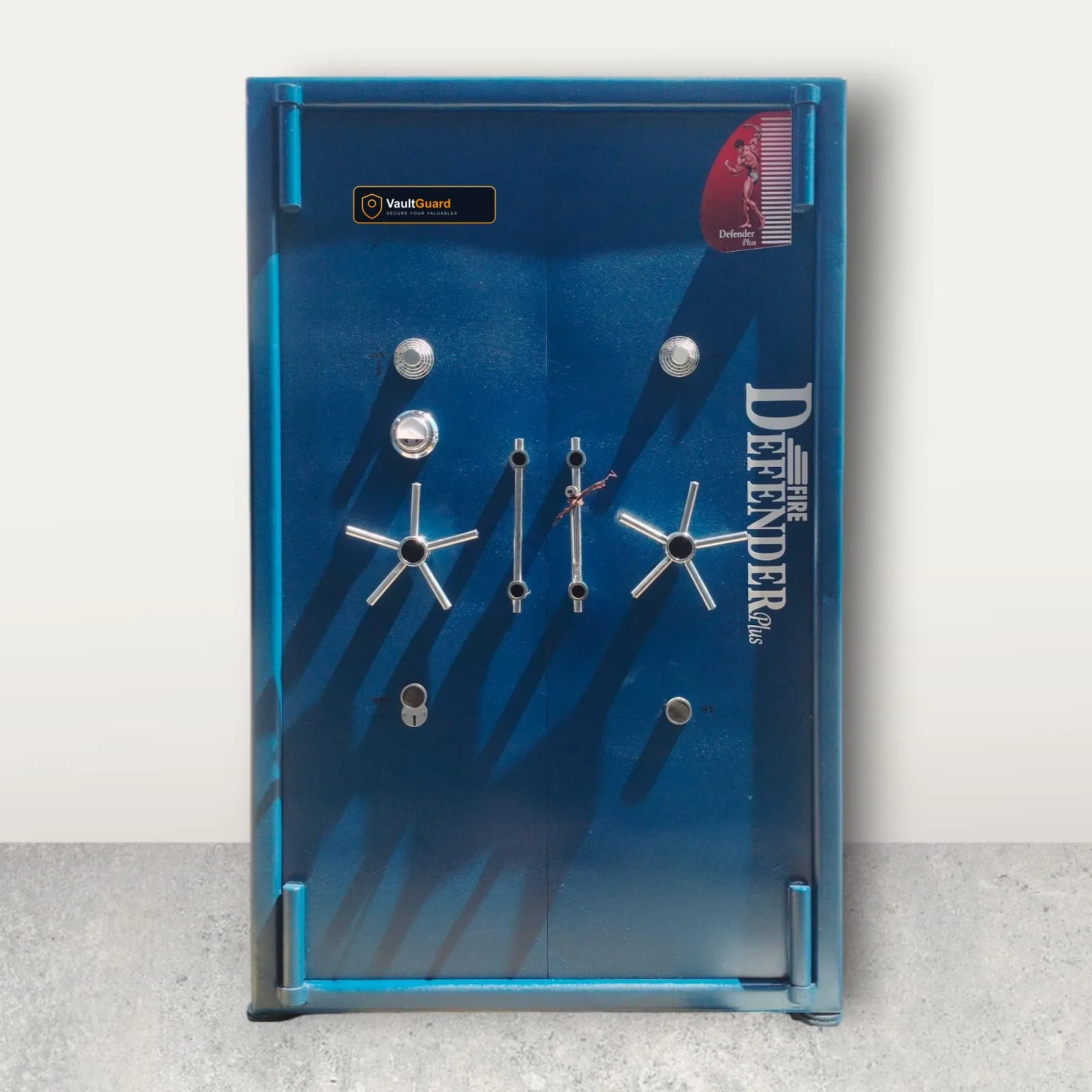 Blue fire-rated double-door safe