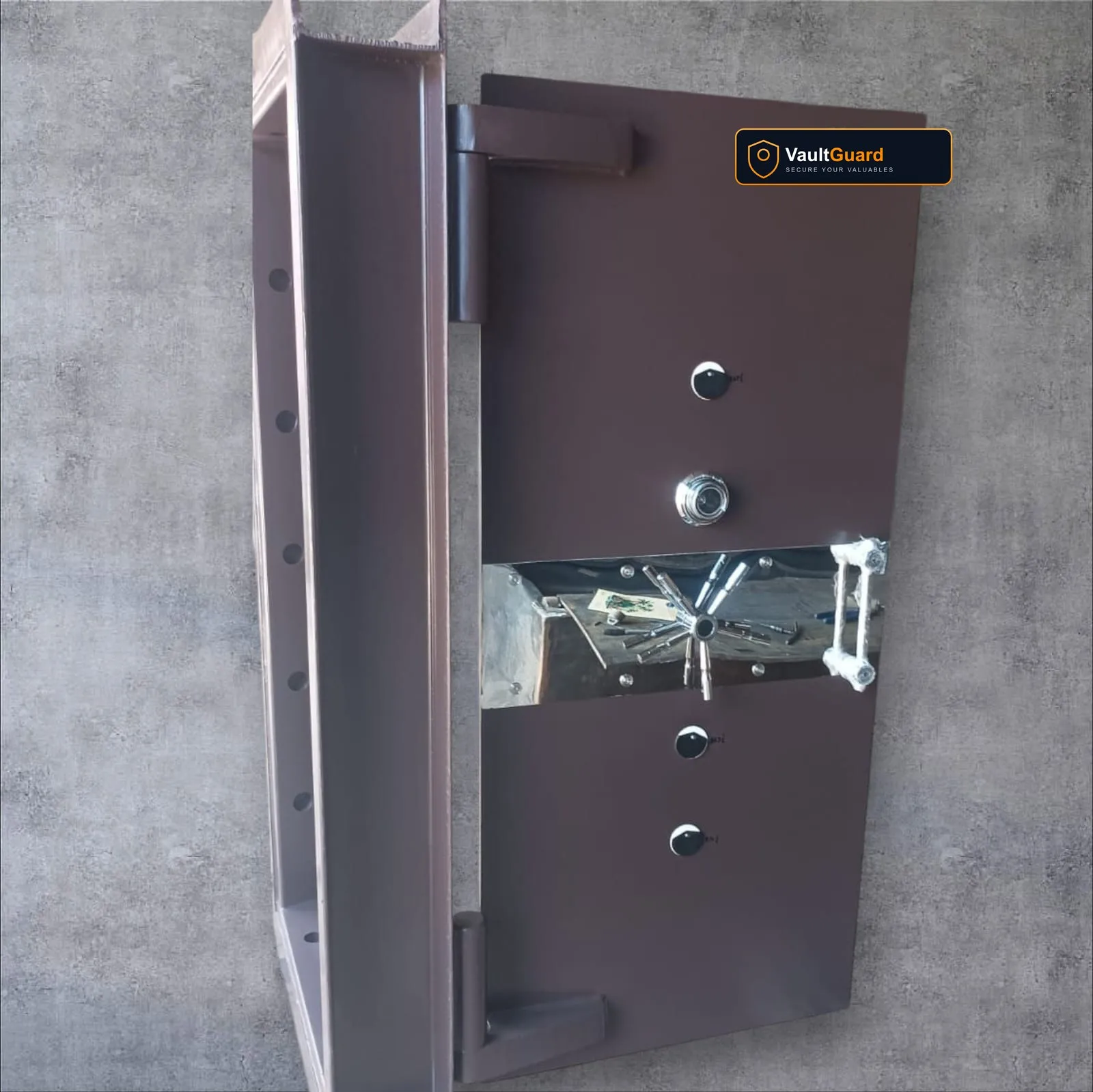 Brown strong-room door with internal locker