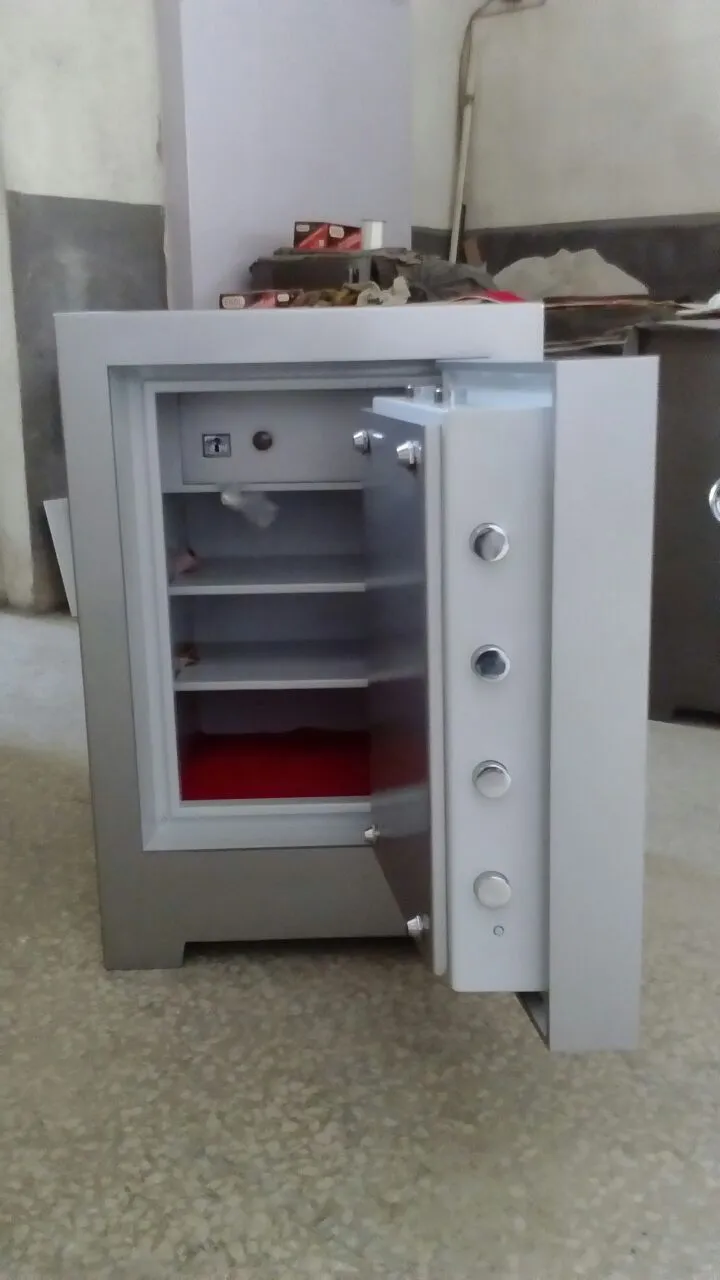 Fireproof safe with lined interior shelves